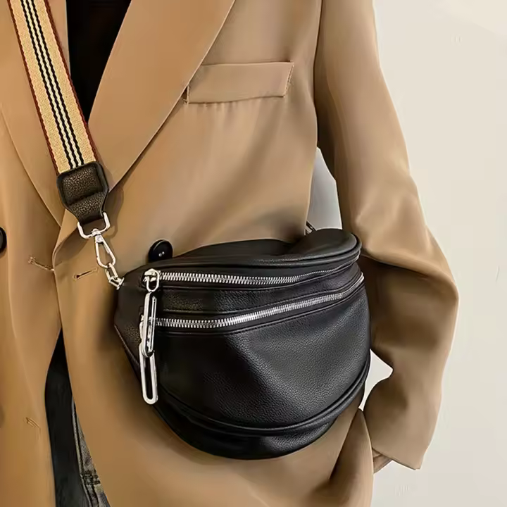 Bolso bandolera de cuero PU vintage, Bolso de faja con Doble Cremallera de moda, Bolso de hombre y riñonera de moda para Mujer - 1