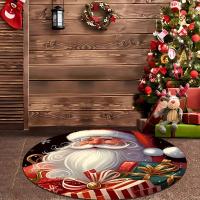 Alfombra Redonda De Navidad Santa Regalo Alfombra De Flanela Suave Y Absorbente Antideslizante Para Sala De Estar Dormitorio Entrada Lavable Máquina Decoración De Vacaciones - details 6