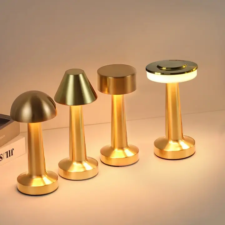 Lámpara De Mesa LED Retro Con Toque Metálico Recargable Luz De Ambiente Para Dormitorio Y Barra Decorativa Nocturna Ajustable - 1