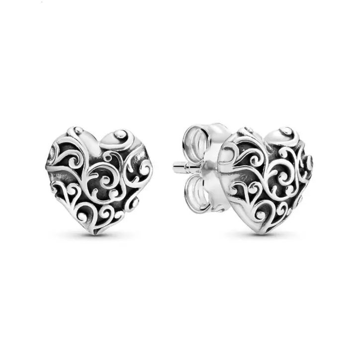 Pandora Pendientes de Aro en Plata de Ley Pendientes de Botón Con Corazones Reales de Plata 297693，Incluye Caja Original - 1