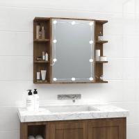 vidaXL Mueble con espejo y luces LED 70x16,5x60 cm en color Blanco/Roble Sonoma/Gris sonoma y más | almacenamiento funcional diseño moderno para baño dormitorio sala - details 5