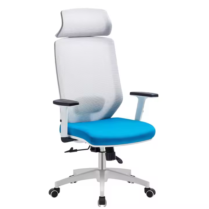 Sillón de oficina CLAYTON, blanco, malla gris, tejido azul claro - 1