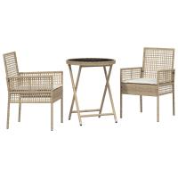 Conjunto de jardín bistró de 3 piezas con cojines beige de poliratán - details 1