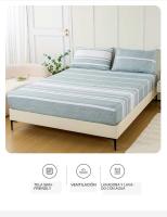 Juego De Sábanas Fitted Con Estampado Rayado De 3 Piezas - Suave Y Transpirable - Incluye 1 Sábana Fitted Y 2 Fundas Para Cojines Para Un Sueño Cómodo - details 2