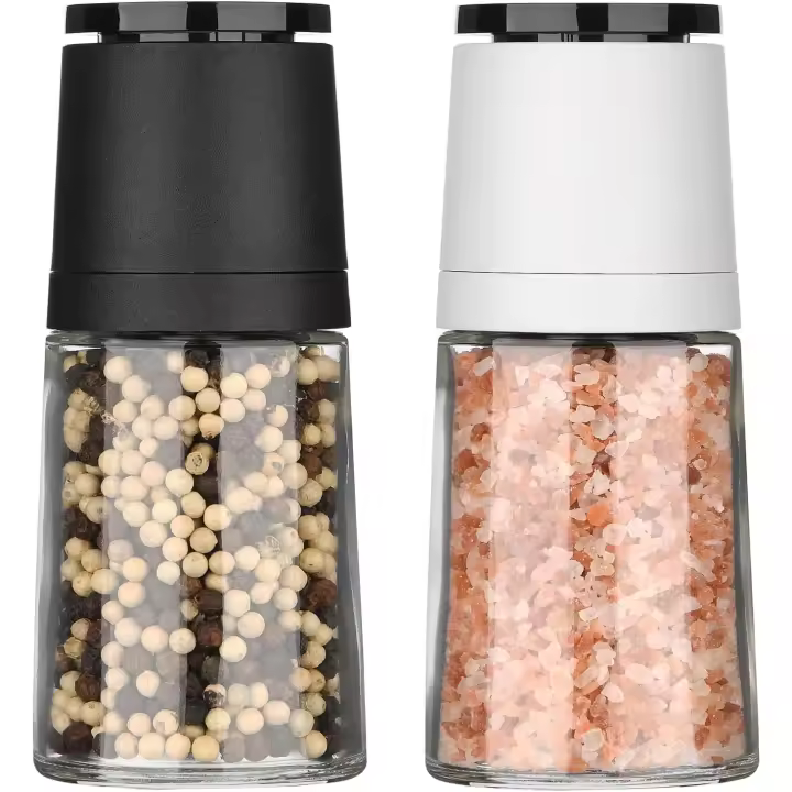 2PC Molinillos de Pimienta y Sal, juego de molinillo de especias, Pimienta y Sal con molinillo de Cerámica ajustable - 1
