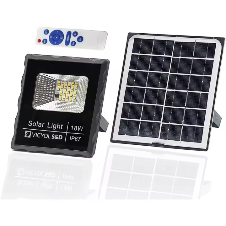 Vicyol S&D Foco Proyector LED Solar. Luz Solar Exterior. Iluminación de seguridad IP67 con Panel Solar para Patio, Jardín, Garaje. 1.2Ah. Impermeable. - 1