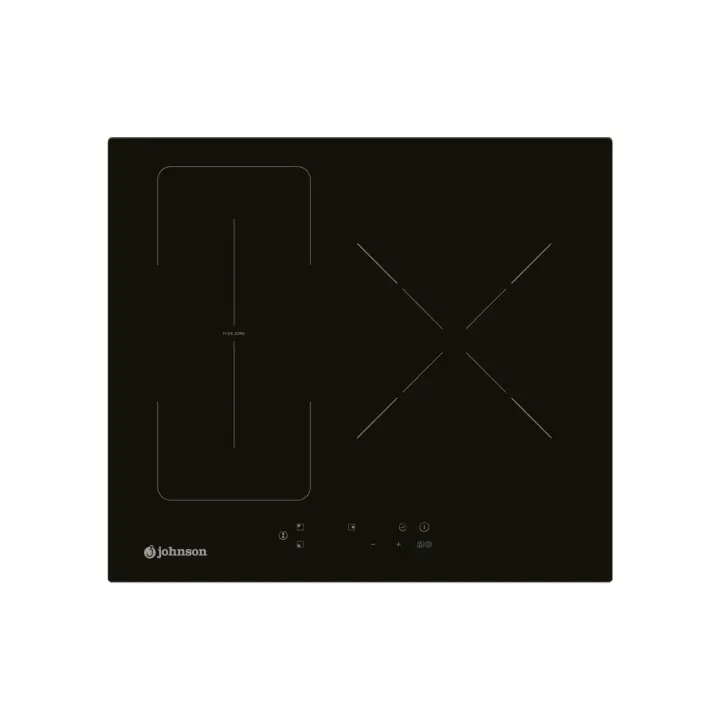 Meimon Placa de Inducción Johnson  - Cristal Negro con Zona Flexible y 3 Zonas Independientes, Función Booster, Control Táctil, Temporizador, 7.4 kW de Potencia Total, Seguridad Infantil, Apagado Automático y Más | - 1