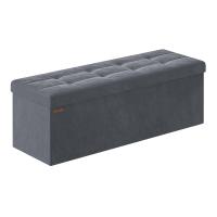 Banco de almacenaje plegable de terciopelo, taburete reposapiés con 2 cajas, 110x38x38 cm, capacidad 300 kg, para entrada y dormitorio, en gris paloma, gris pizarra, negro tinta, rosa caramelo - details 4