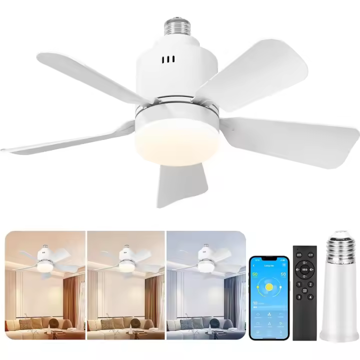 Ventilador de Techo con Luz, Compatible APP, LED Lampara Ventilador Silencioso, Temperature de Color 3000K-6500K, para Dormitorio, Sala de Estar, Cocina, Garaje, Interfaz E26/E27 - 1