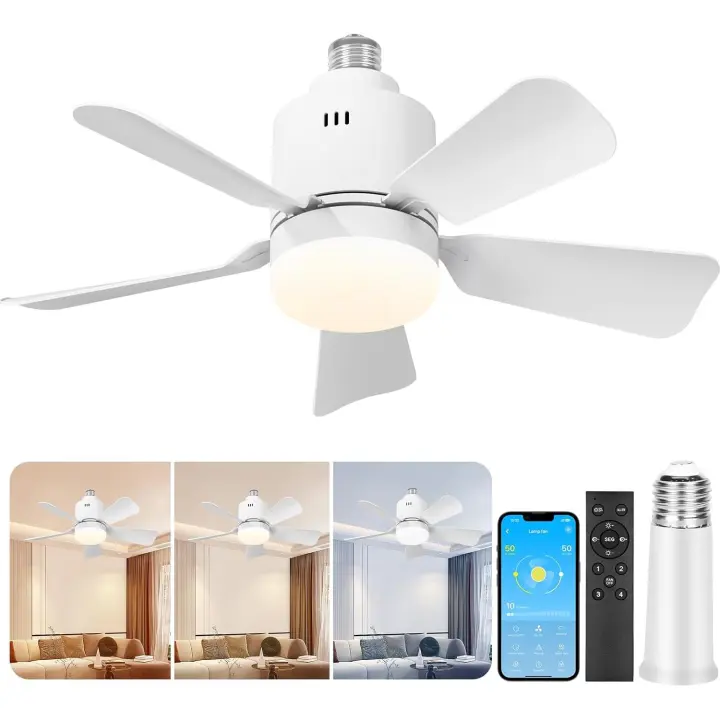 Ventilador de Techo con Luz, Compatible APP, LED Lampara Ventilador Silencioso, Temperature de Color 3000K-6500K, para Dormitorio, Sala de Estar, Cocina, Garaje, Interfaz E26/E27 - 1