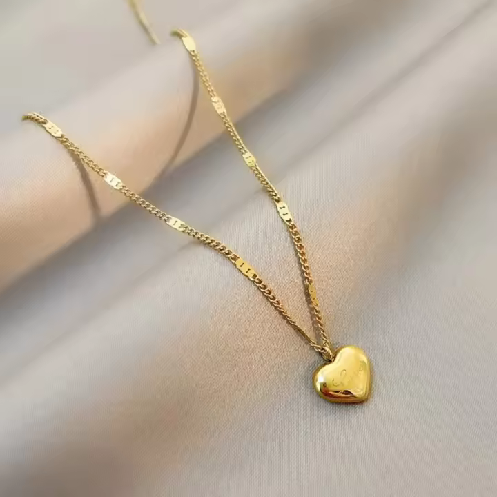 Collar De Mujer EILIECK 316L Acero Inoxidable Color Oro Con Engranaje De Corazón Naranja Engraved Amor Cadena De Collar Moda Regalos Para Fiestas - 1