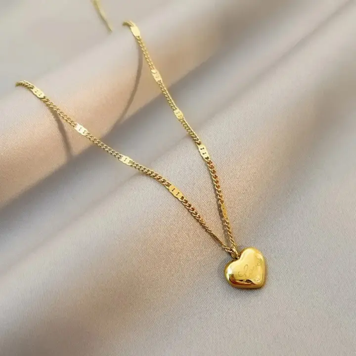 Collar De Mujer EILIECK 316L Acero Inoxidable Color Oro Con Engranaje De Corazón Naranja Engraved Amor Cadena De Collar Moda Regalos Para Fiestas - 1