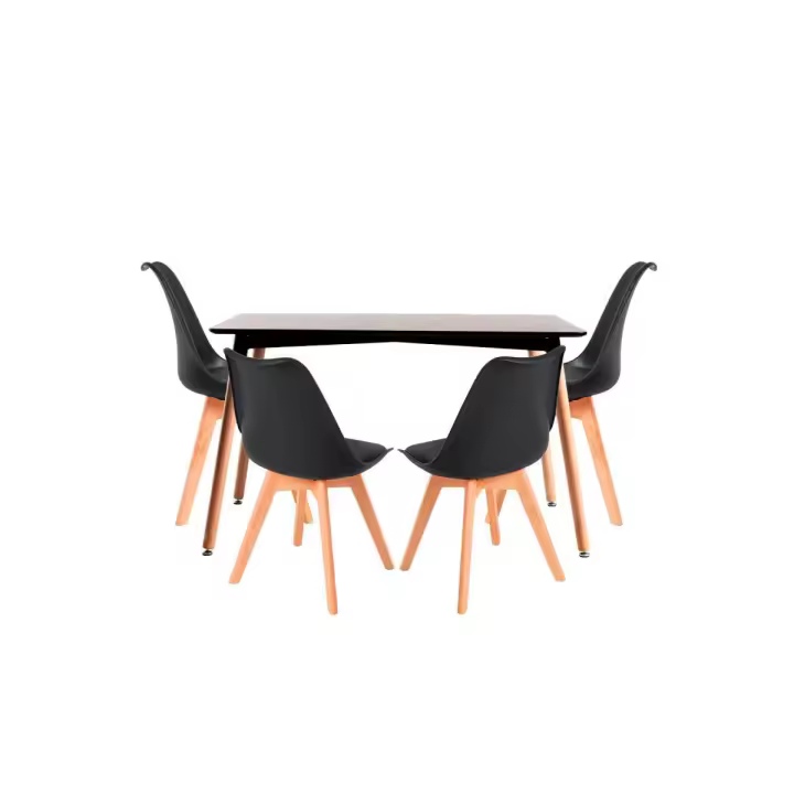 Conjunto Mesa Tower Rectangular 120 x 80 cm Negra y Pack 4 Sillas Synk Basic - Negro - 1