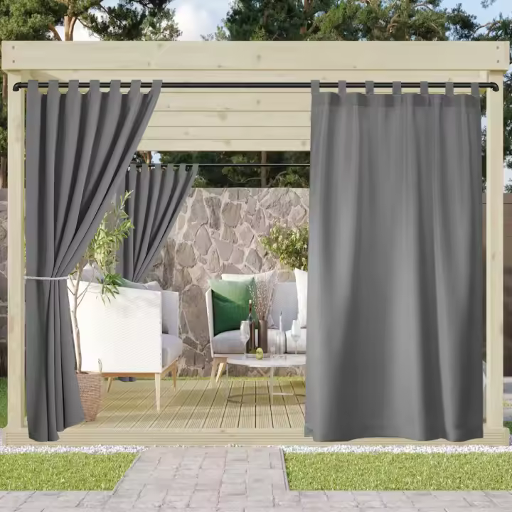 Cortina Exterior Impermeable Y Resistente Al Viento Para Terraza 1PC Cortina De Jardín Con Etiqueta Superior Para Protección Solar Y Privacidad - 1