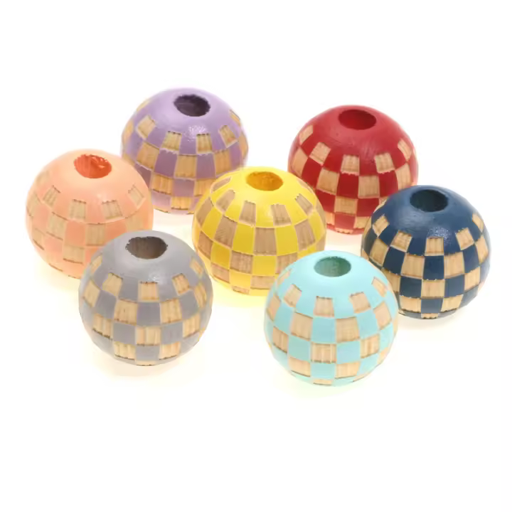 10pcs Hileras De Cuentas Redondas De Madera Natural 10mm 16mm Con Patrón Chequero Para Creación De Joyas Pulseras Collares Accesorios - 1