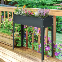 Outsunny Jardinera Elevada Cama de Jardín Elevada Rectangular Mesa de Cultivo para Plantas Verduras y Flores con 3 Orificios de Drenaje 100x30x80 cm Gris - details 1