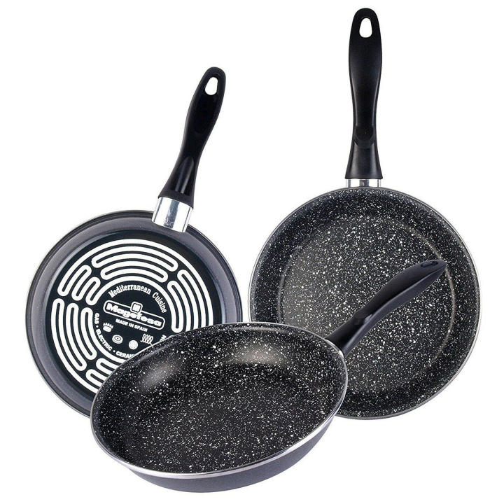 Juego de 3 Sartenes Magefesa K2 Gransasso - Antiadherente Mármol - Inducción - 18-20-24 Cm -Fabricadas en España