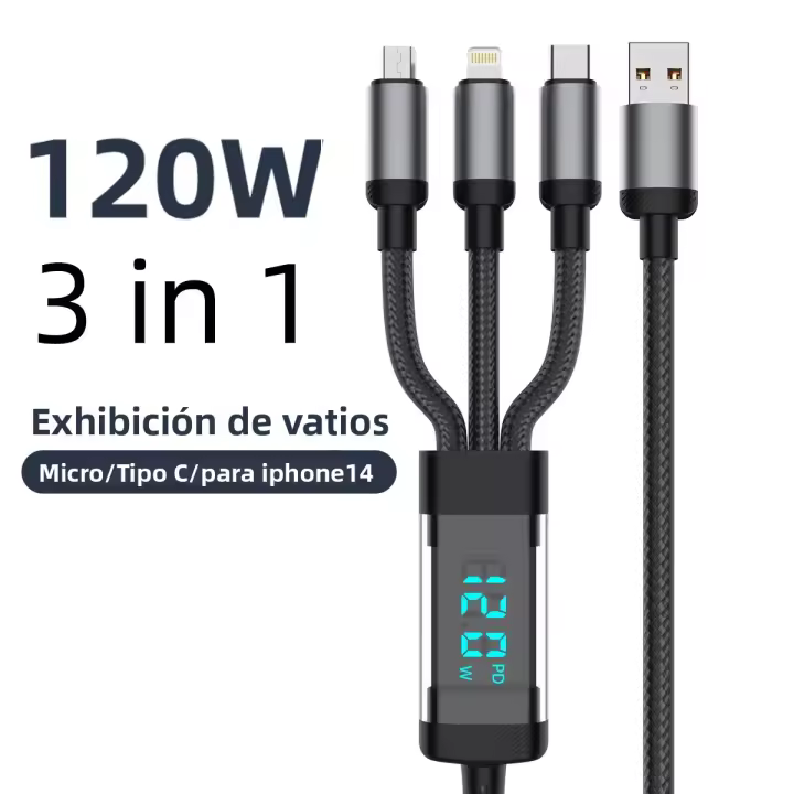 Cable De Carga Rápida 3 En 1 USB Tipo C Con Pantalla LCD Y Control De Potencia 120W Para iPhone14 Galaxy S24 Ultra Redmi POCO Por OOZCC - 1