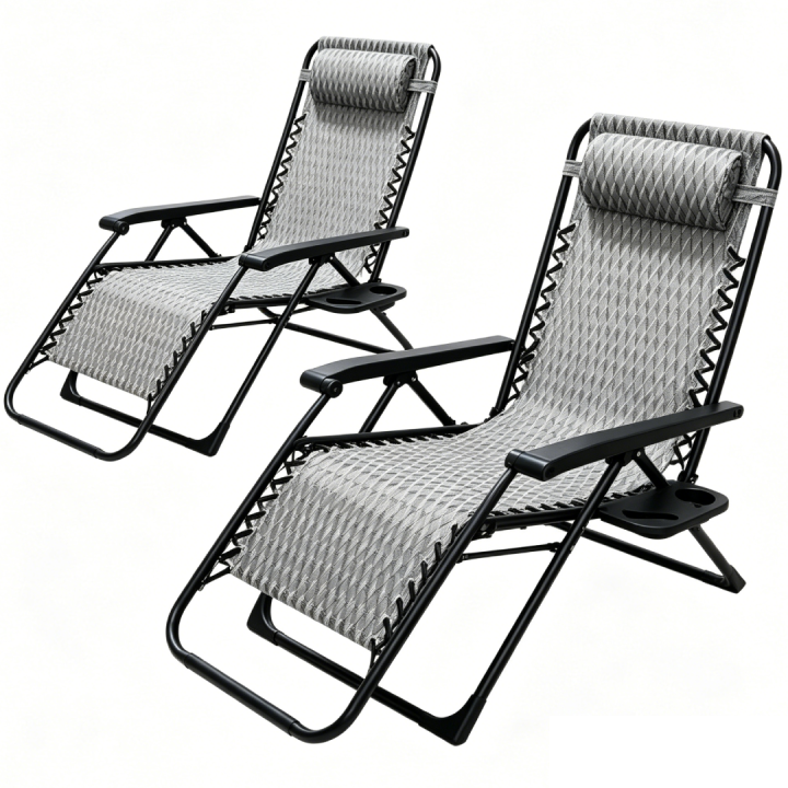 MIMO Pack 2 Silla de playa plegable reclinable antideslizante y portátil, tumbonas de jardín con portavasos y reposacabezas, hamacas de jardín hasta 150 kg, para jardín|Playa|Piscina|Terraza