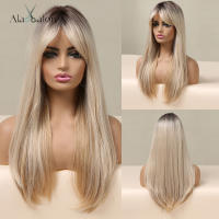 Pelucas Sintéticas De Encaje ALAN EATON Para Mujeres Rubia Con Mechas Marrón Y Corte Con Franja Peluca Larga Recta Ombre Heat Resistant - details 17