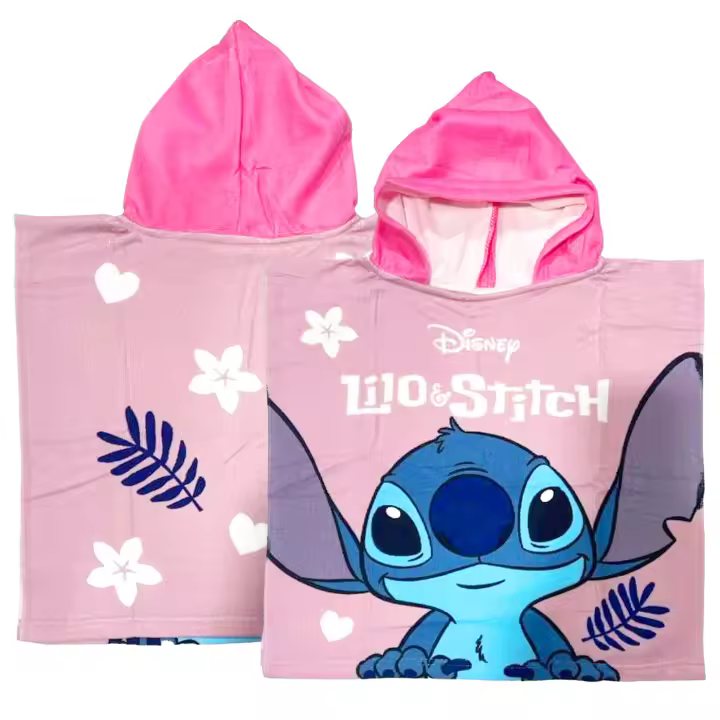 Stitch Toalla con Capucha Niños 50x50cm, Color Rosa, Stitch Toalla Infantil de Playa y Piscina, Poncho Stitch Niña y Niño de 2 a 6 años, Toalla de Baño Microfibra - 1