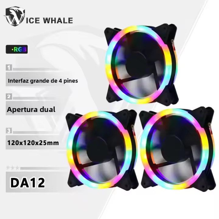 Ventilador De Estuche De Computadora ICE Whale DA12 RGB 120mm Silencioso Con 4 Pines Para Enfriamiento De CPU Y Radiador - 1