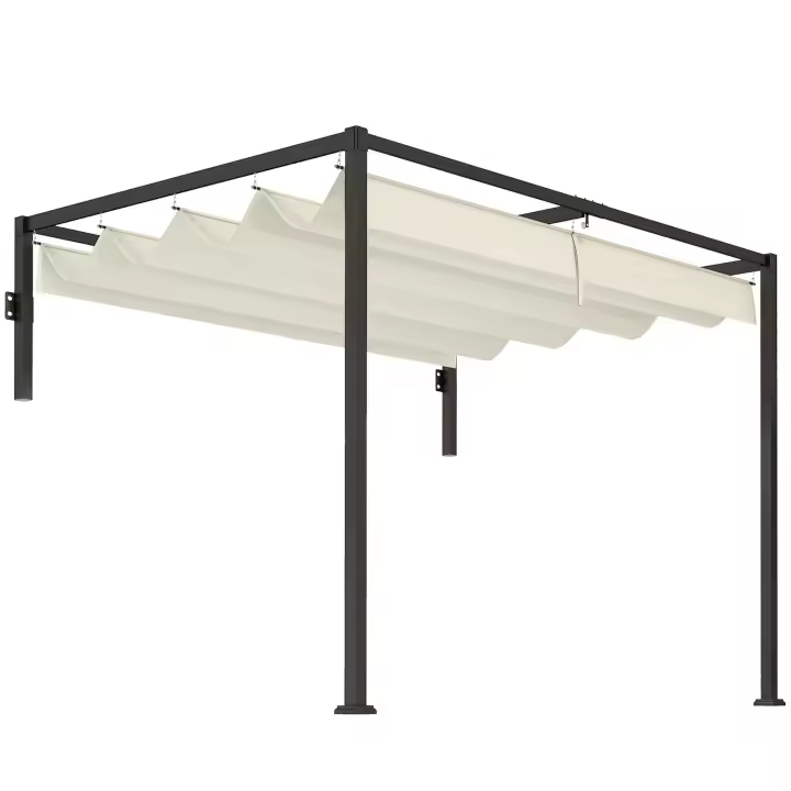Outsunny Pérgola con Techo Retráctil Pérgola de Pared 3x2 m Cenador con Tela de Poliéster Resistente al Agua Pabellón para Jardín Patio Terraza Exterior - 1