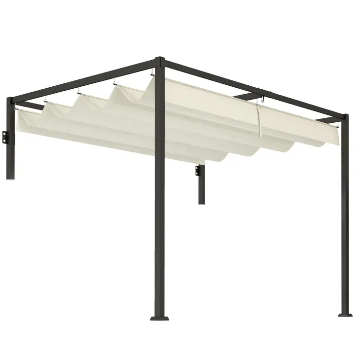 Outsunny Pérgola con Techo Retráctil Pérgola de Pared 3x2 m Cenador con Tela de Poliéster Resistente al Agua Pabellón para Jardín Patio Terraza Exterior - 1