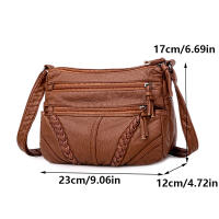 Bolso De Hombro Retro En Color Sólido Para Mujer Bolso Cruzado De Cuero Suave Bolsa De Mano Vintage Con Lining De Poliéster - details 15
