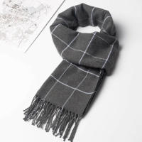 Bufanda De Cashmere Para Hombre Nueva 2023 Mantener Caliente Pashmina Neckerchief Con Borlas Estilo Casual Tartán Tamaño 180*30CM - details 5
