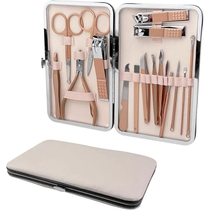 Kit Manicura y Pedicura Cortaúñas Profesional con Bonita Caja Beige - 1