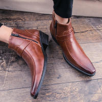 Botas Cortas Para Hombre Con Cierre Lateral Y Punta Puntiaguda Estilo Británico Suela De Goma Material PU Impermeables - details 7