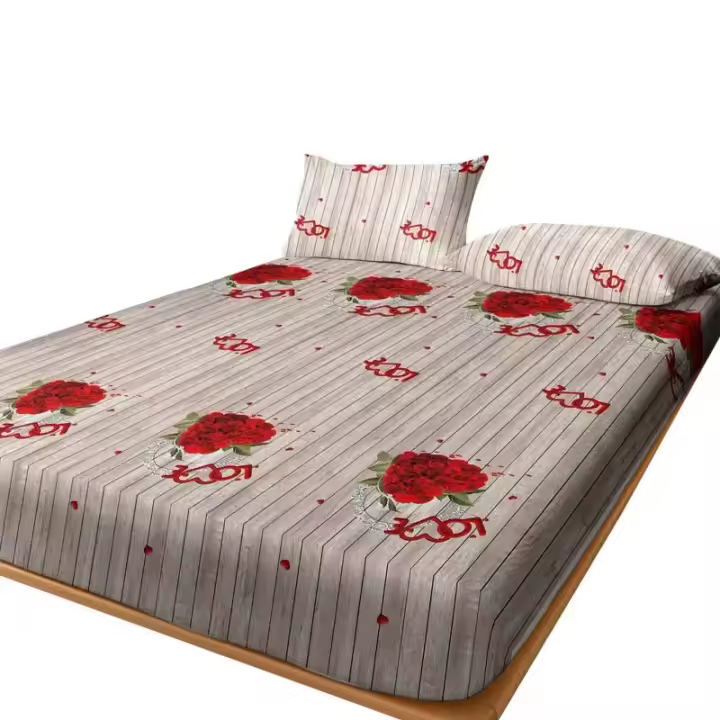 Sábana Moderna Y Sencilla Con Patrón De Corazones Y Flores En Vidrio Soplado Para Dormitorio Cobertor De Cama Con Estampado (Sin Fundas Para Almohadas) Material 100% Poliéster - 1