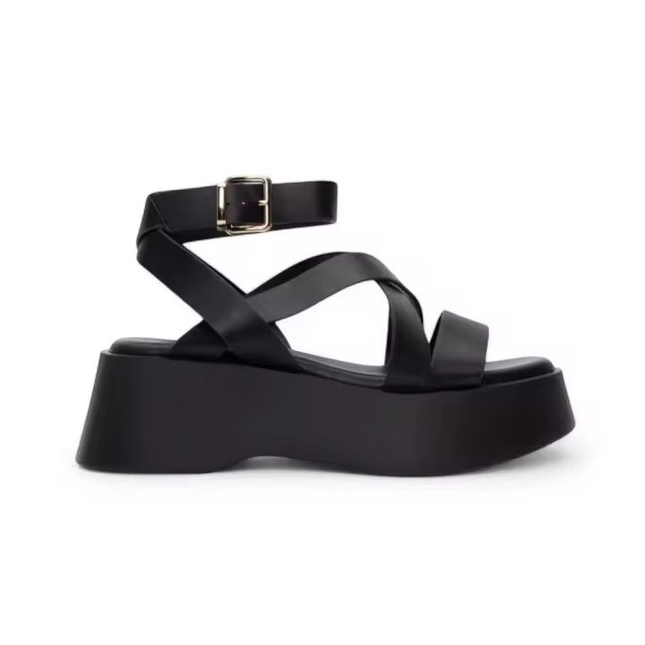 Sandalias mujer plataforma negro verano tiras cruzadas ajuste tobillo hebilla comodos planta acolchada tendencia 2025 altamoda - 1