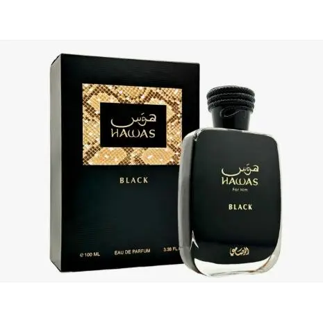 Perfume árabe de hombre Hawas Black for him  Rasasi 100ml,Fragancia exclusiva ,duradera, oriental, Perfume amaderado, cítrico NOVEDAD - 1