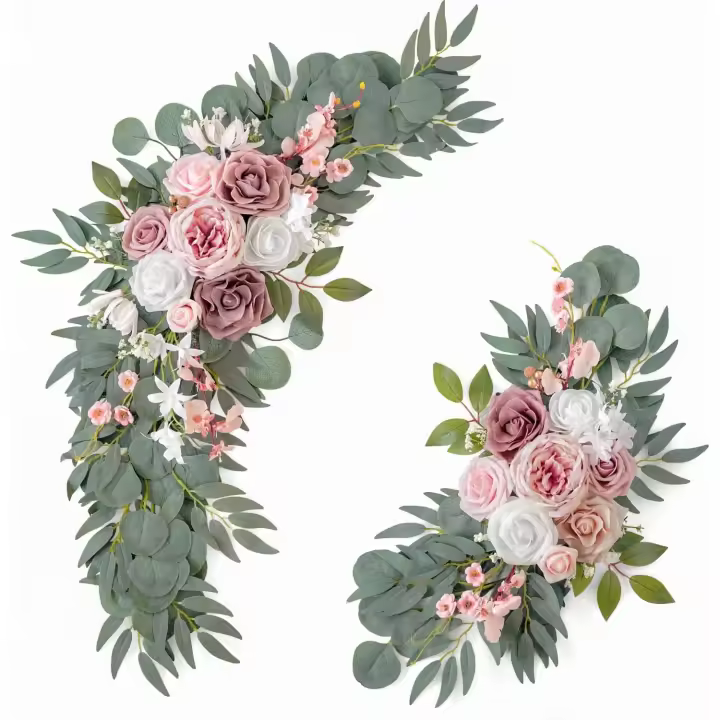 Flores artificiales de color rosa polvoriento para bodas, carteles de bienvenida, decoraciones y arcos florales (rosa polvoriento y rubor), paquete de 2 - 1