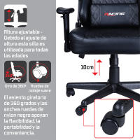 RACING BERGNER | Silla Gaming Omega| Ergonómica, Reclinable, Altura Ajustable, Soporte Lumbar | Negro - details 2