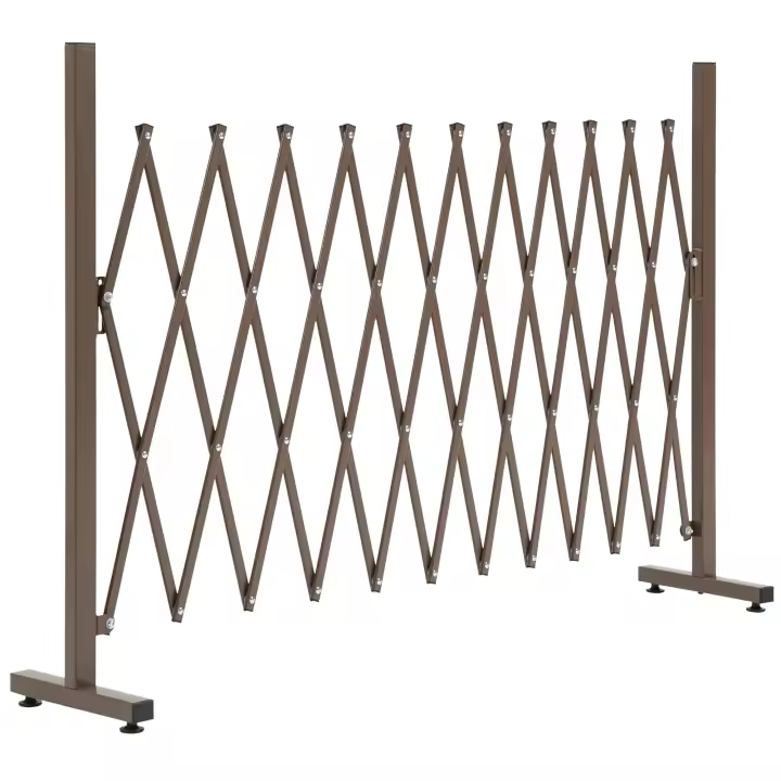 Outsunny Barrera Puerta de Tijera Barrera de Tijera Extensible 35-300cm Jardín Aluminio Marrón Al 103,5cm - 1