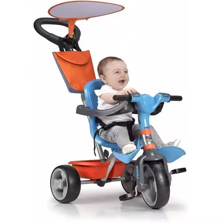 Triciclo Famosa Baby Plus Music Azul con Reposapiés Infantil y Asa Regulable - 1