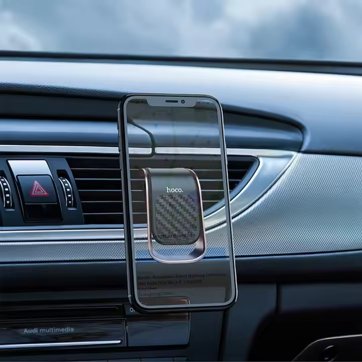 Soporte magnético para coche, se instala en la rejilla de ventilación. Sujeta firmemente el móvil con imán potente. Compacto, no bloquea la visibilidad. Protección de silicona. Fácil de usar y compatible con cualquier smartphone.Negro Gris metálico - 1