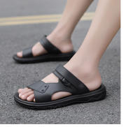 Sandalias De Verano Para Hombre PU Cuero Tacones Medios Antideslizantes Abierta Delante Zapatillas De Playa Cierre De Hebilla - details 12