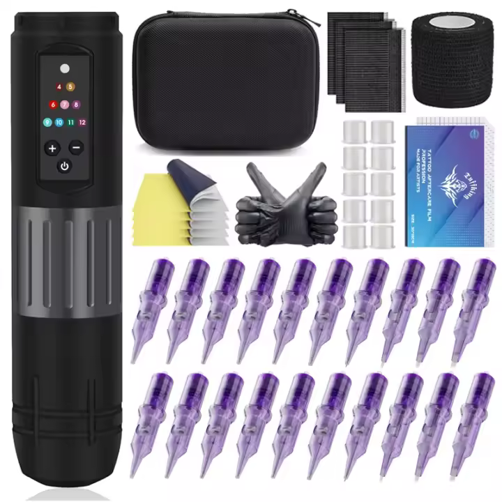 Kit De Máquina De Tatuaje Inalámbrica Con Pluma Rotativa Batería De 1600mAh 20 Piezas De Agujas De Tatuaje Mixtas Pantalla Digital Potencia - 1