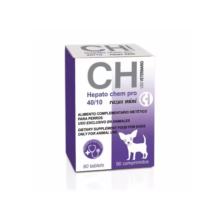 Hepato Chem Pro 40/10 90 comprimidos suplemento hepático para perros de razas mini Chemical Ibérica - 1