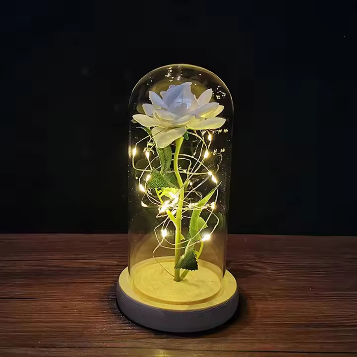 Mejor Vendedor 2023: Rosa Eterna Festiva Preservada, Rosa Fresca Inmortal en Vidrio, Regalo Único (Blanco) - 1