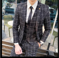 Traje De 3 Piezas Estampado De Rayas Y Cuadros De Alta Calidad - Traje Elegante Para Bodas Y Negocios Estilo Británico Con Chaleco Y Pantalones - details 17