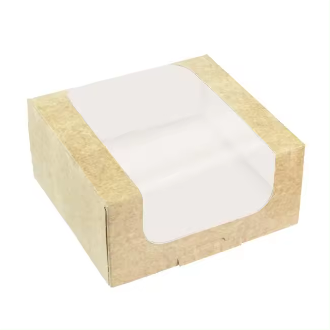 MONOUSO | Caja de Cartón Kraft con Ventana para Panadería 13x12x5cm (50 Uds) - 1