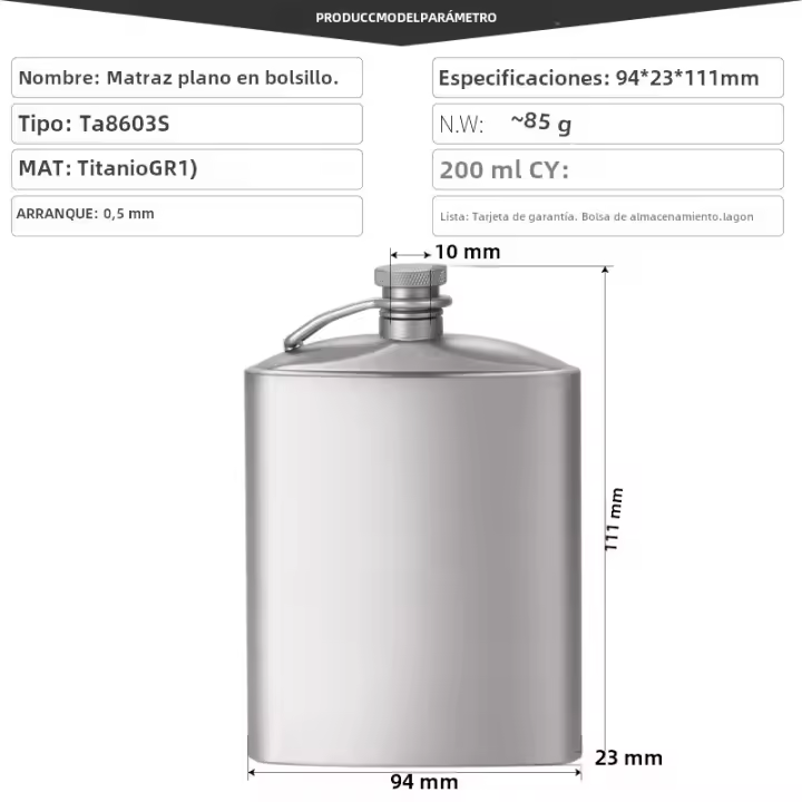 Tiartisan Botella De Vino De Titanio 200ml Con Tapa De Tornillo Para Camping Exterior Mini Olla De Vino Ligera Con Gorro - 1