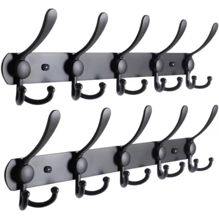 Perchero de pare, Negro, percheros de pared, Perchero de Maple inoxidable with 15 Ganchos, perchero, perchero (Negro, 2 piezas) - 1