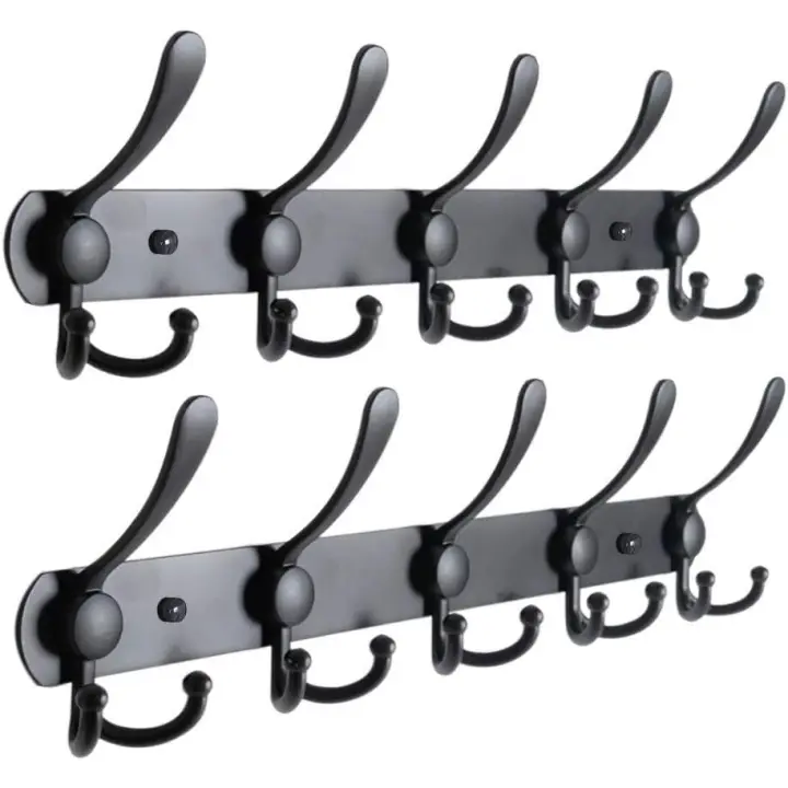 Perchero de pare, Negro, percheros de pared, Perchero de Maple inoxidable with 15 Ganchos, perchero, perchero (Negro, 2 piezas) - 1