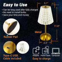 Lámpara De Mesa Recargable De Cristal Con Luz Nocturna 3 Colores Ajustables LED Táctil Portátil Para Dormitorio Y Sala De Estar - details 12